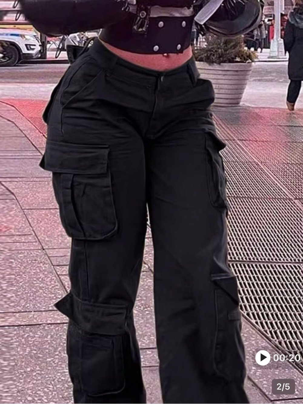 SHEIN Black Wide-Leg Cargo Pants with Utility Pockets